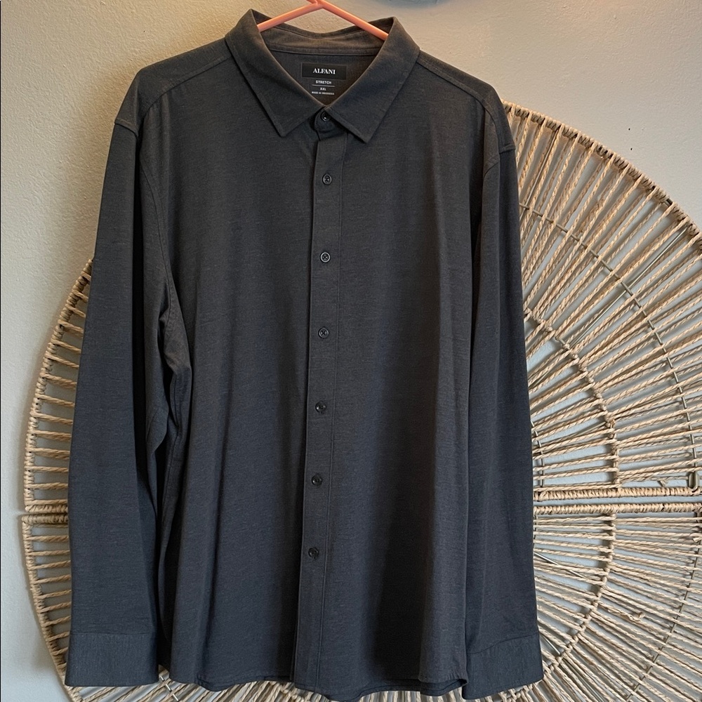 Alfani No-Iron Men's Stretch Black Long-Sleeve Button Front Shirt XXL